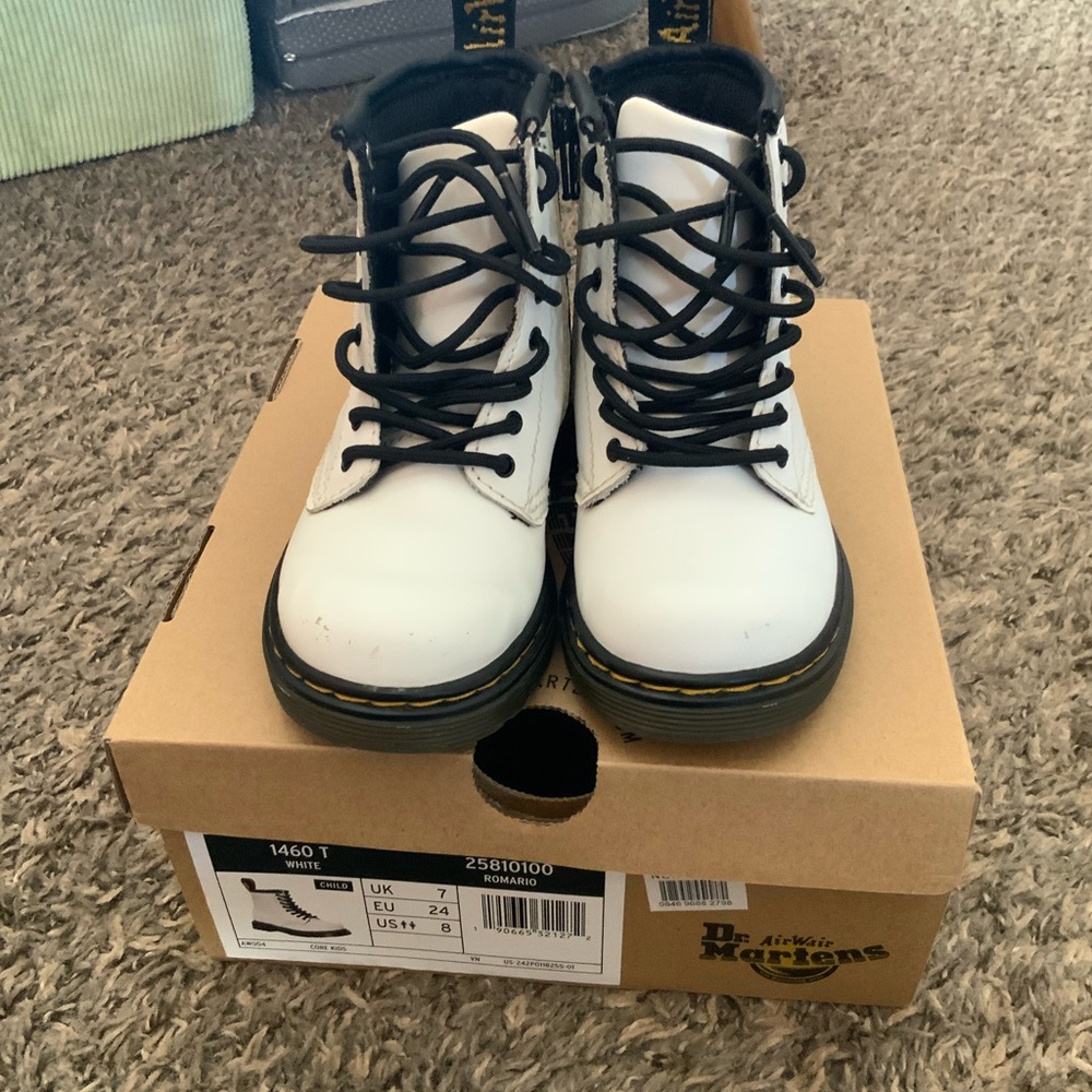 Dr. Martens White Leather Boots with Black Laces